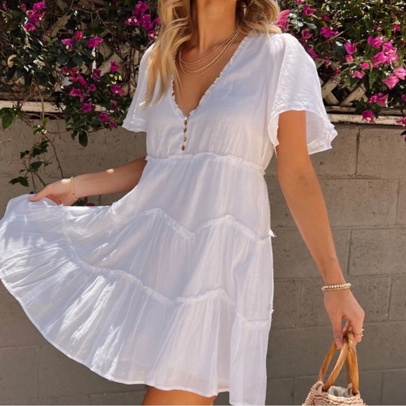 White Ruffled Mini Dress - Picture 3 of 7